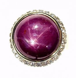 Purple Star Sapphire and Diamond cluster ring