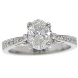Platinum Oval Diamond engagement ring set in a diamond set mount