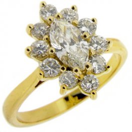 Marquise diamond cluster ring 18ct gold yellow
